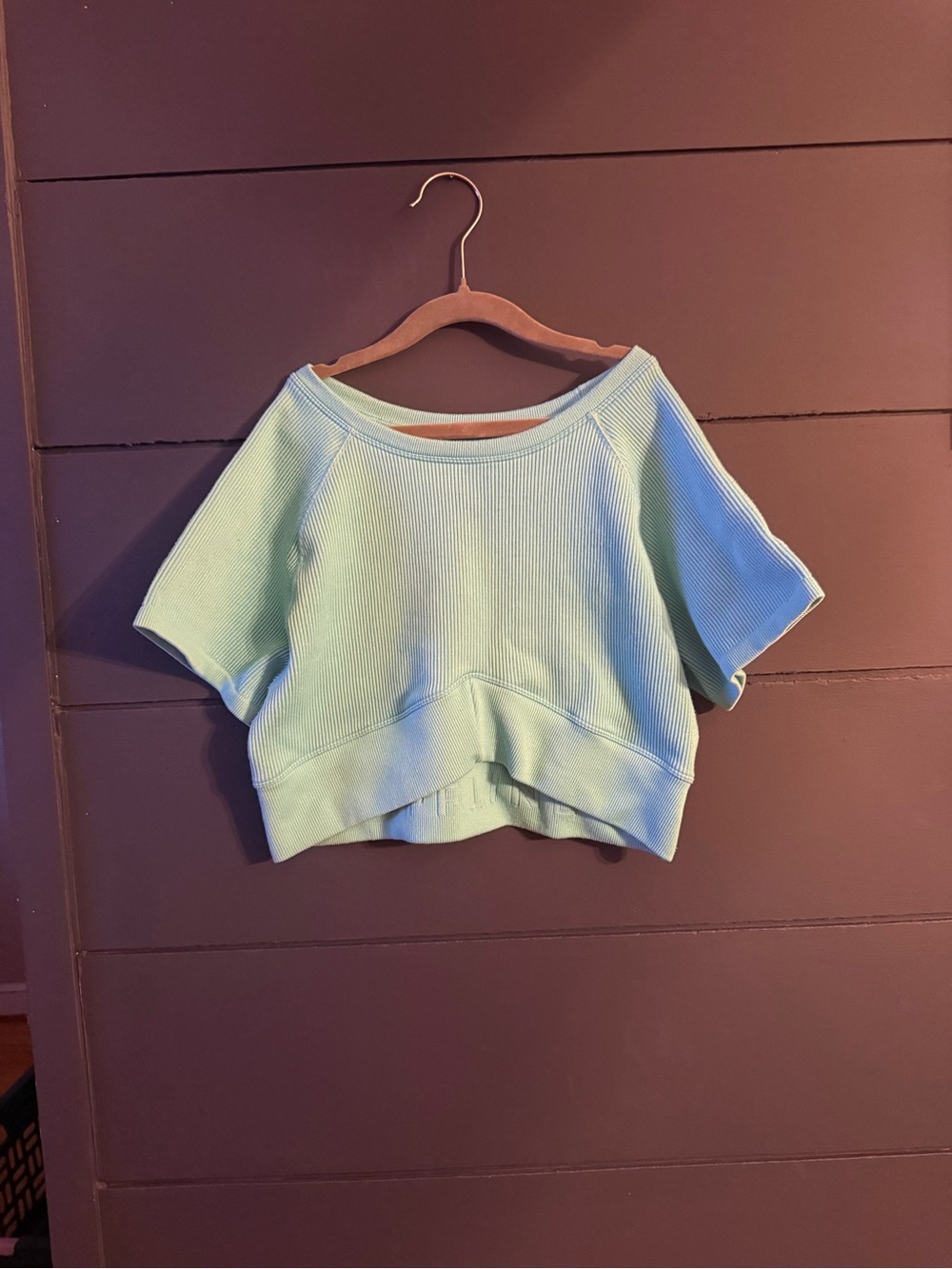 OFFLINE by Aerie teal Ribbed Seamless Scoop Neck Crop Tee Sporty Gym Top – xl